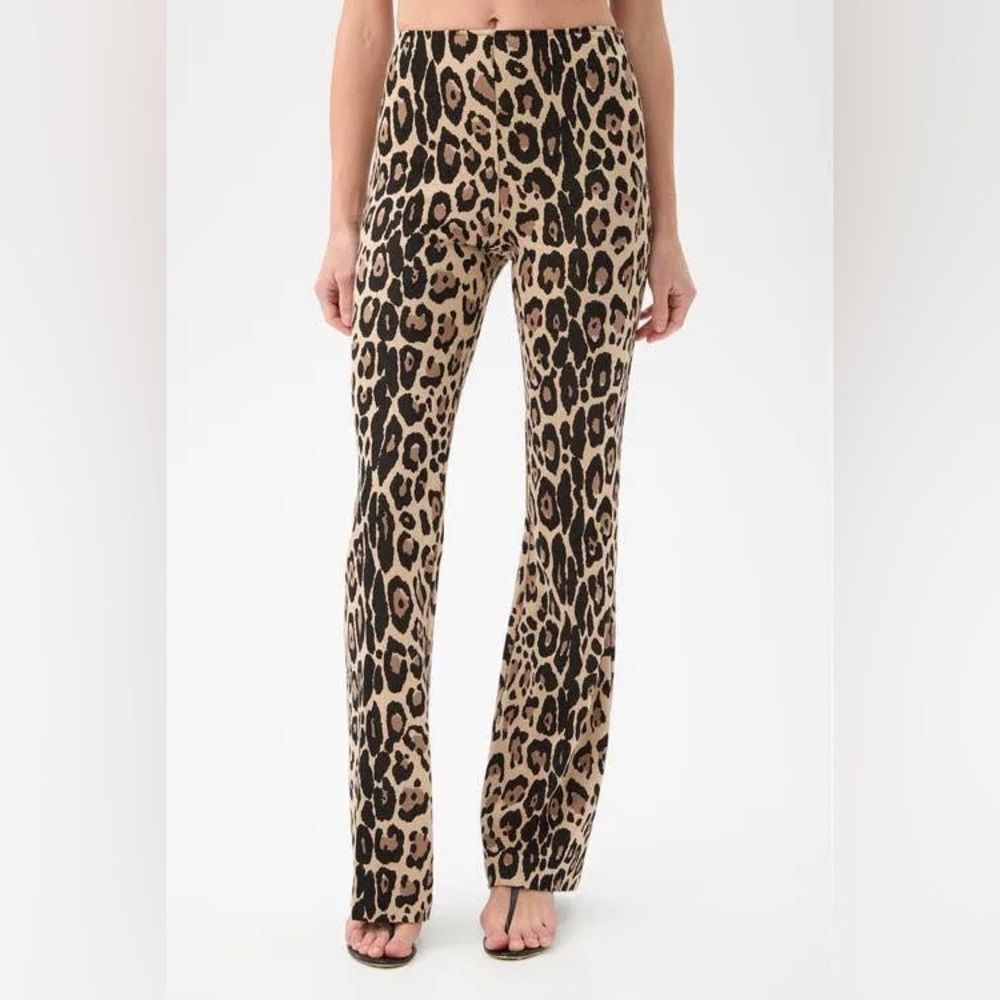 NWT Zara Stretch Pull On Leopard Print Flare Bellbottom Pants Women’s S